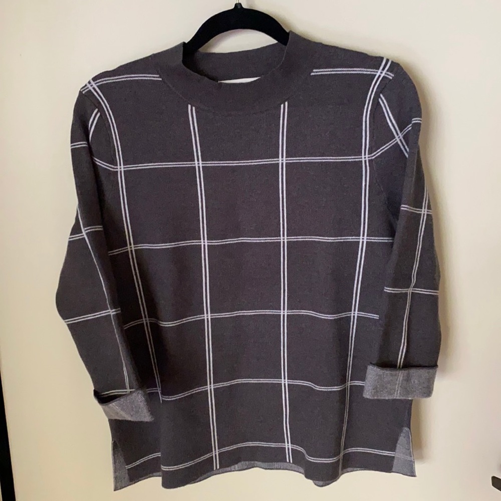Anthropologie grey & white window pane sweater